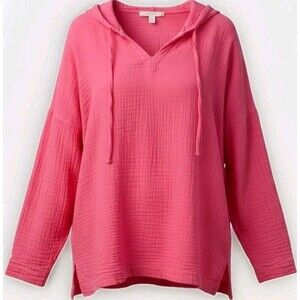 Loft Hoodie 100% Cotton Coral Pink Pullover Top Long Sleeve Size XL
